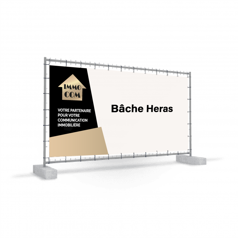 Bâche Heras personnalisée pour agence immobilière IMMOCOM