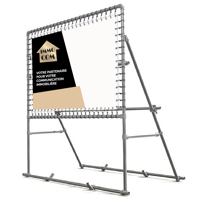 Bâche publicitaire sur structure métallique pour agence immobilière IMMOCOM