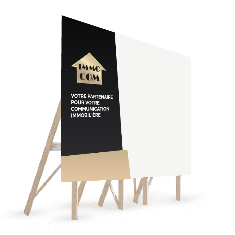 Texte alternatif : Grand panneau immobilier personnalisé pour communication extérieure IMMOCOM